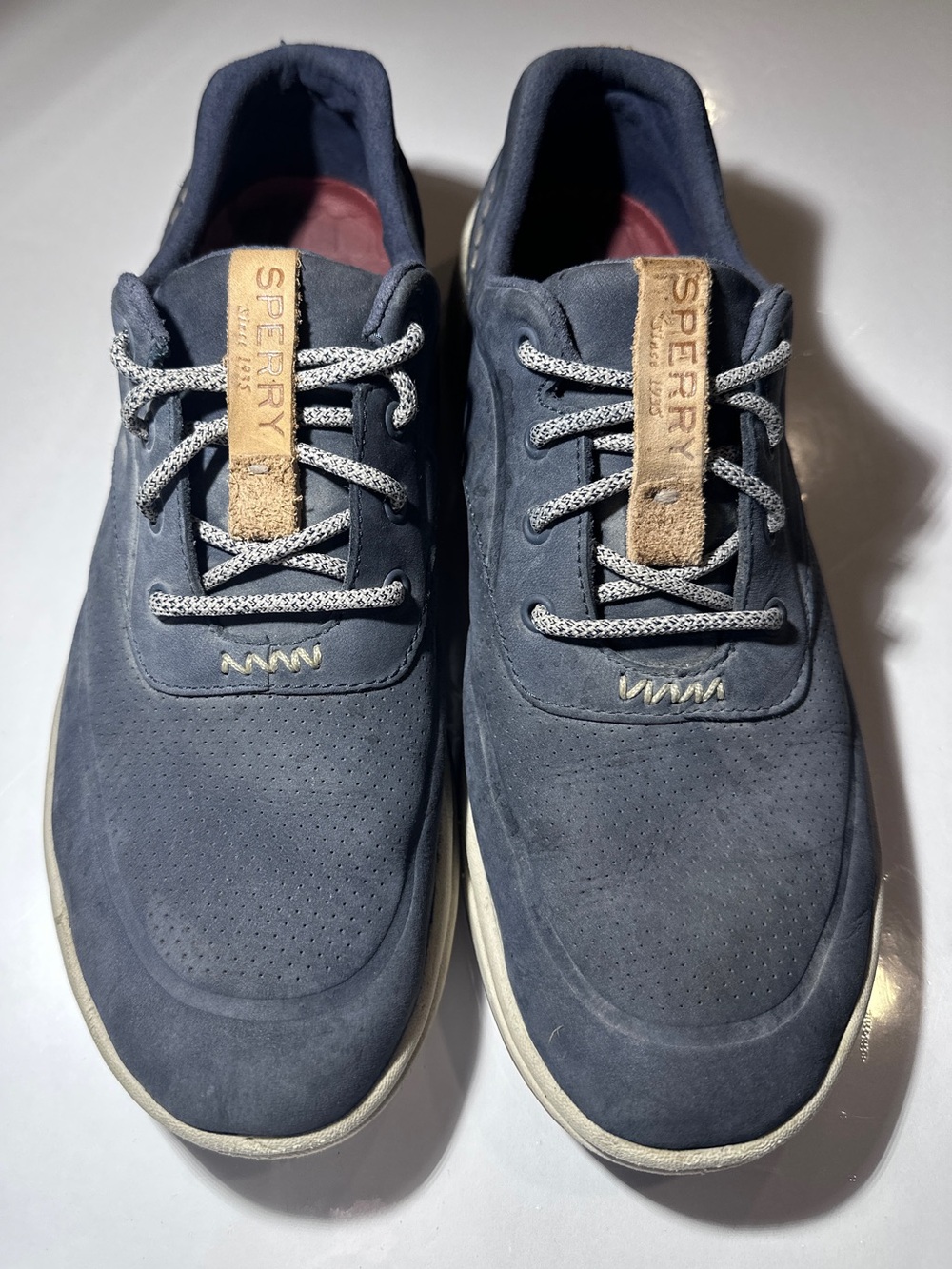 Sperry Navy Blue Men's Casual Suede Lace-Up Boat Shoes with Tan Accents
